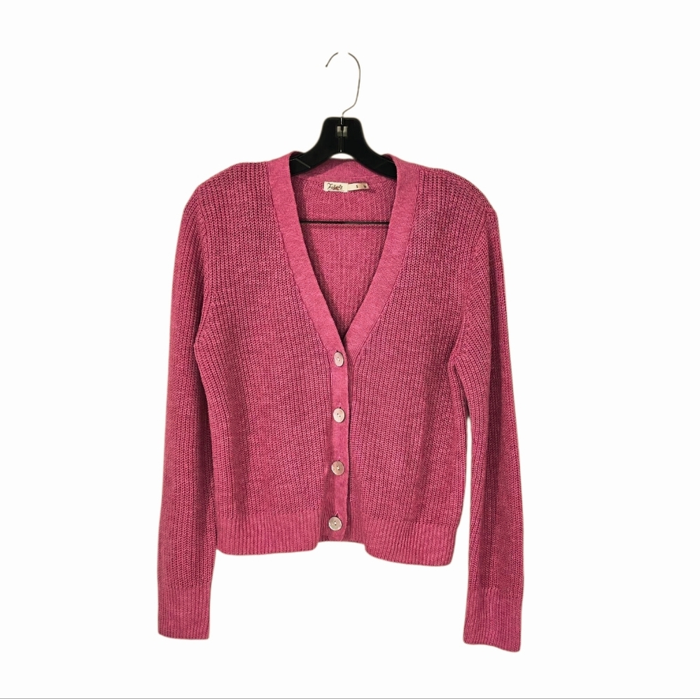 Faherty Pink V-Neck Button Front Cardigan
